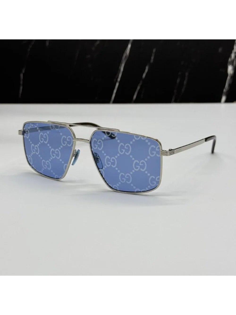 New Gucci GG0941S 004 Silver Blue Pilot Frame Unisex Sunglasses